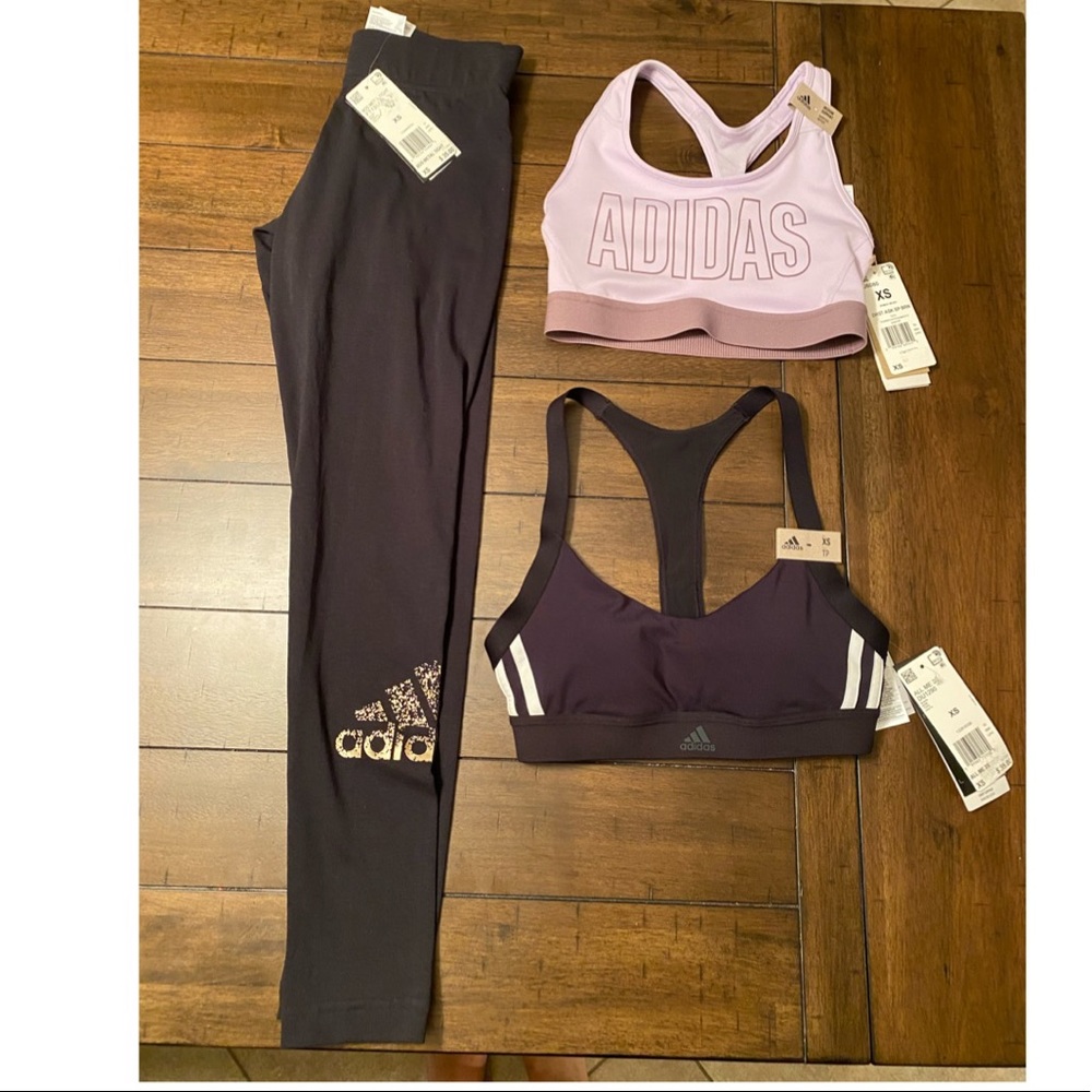 Adidas leggings & 2 sports bra set sz XS